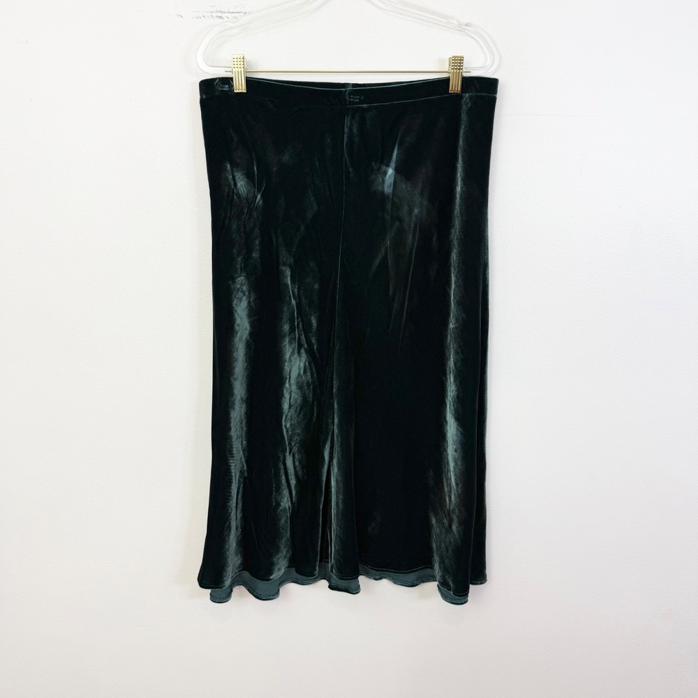 Eileen Fisher Green Velvet Silk Blend Midi Skirt M